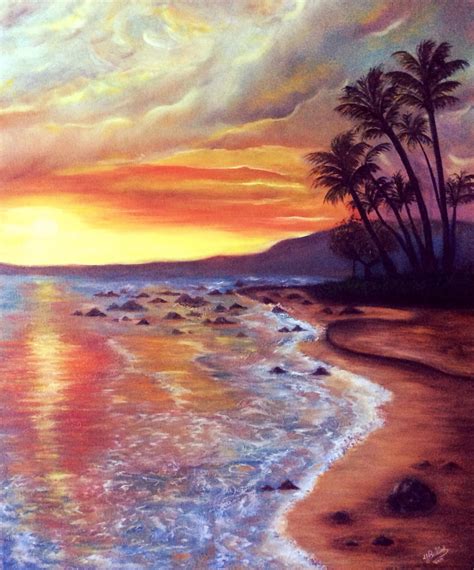sunset   beach oil painting  canvas  yasminesweet  deviantart