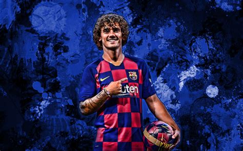 wallpapers antoine griezmann french footballers  blue paint splashes barcelona