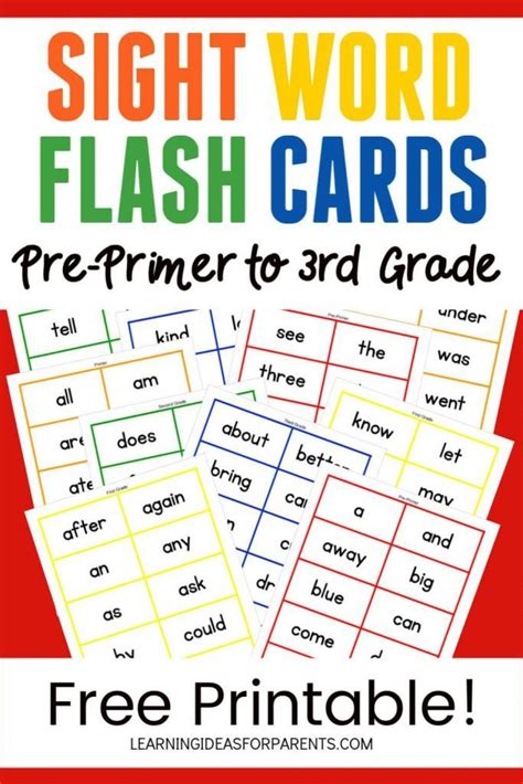 sight word flashcards printable