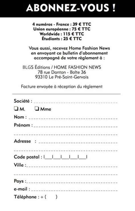 abonnement par courrier home fashion news