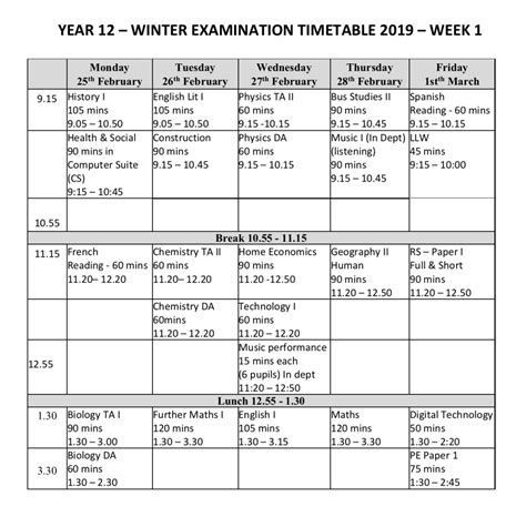 mock exam timetables  rainey endowed school