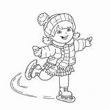 Outline Skating Coloring Girl Cartoon Ice Book Kids Winter Sports Illustrations Vector Stock Clip sketch template