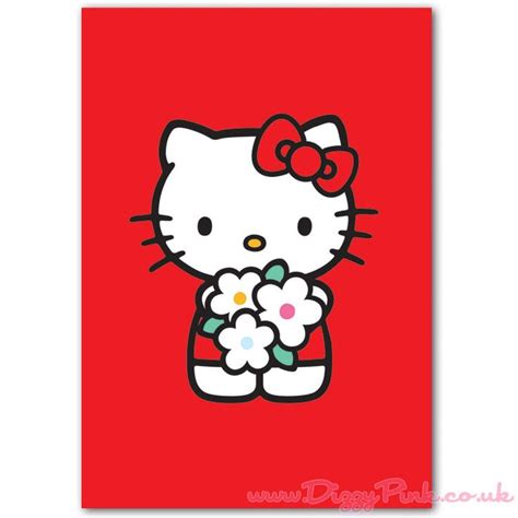 kitty flowers red postcard  kitty crafts  kitty