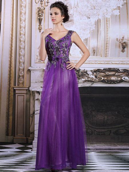 Elegant Purple Grecian Tulle Formal Prom Evening Dress Dq831240