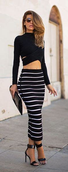 long sleeves crop top striped stretch skirt dress set sexy sleeve and style