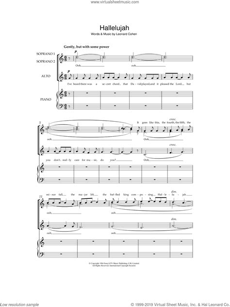 Cohen Hallelujah Sheet Music For Choir Ssa Soprano Alto