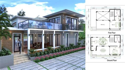 sketchup drawing villa design size mxm bedroom samphoas house plan