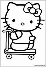 Kitty Hello Pages Riding Scooter Coloring sketch template