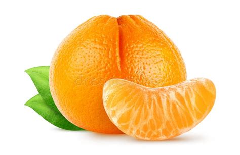 Isolated Citrus Fruit Whole Tangerine Mandarin With Leaves And