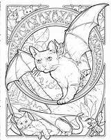 Coloring Pages Fantasy Animals Cat Sheets Forest Fairy Halloween Adult Animal Book Adults Color Printable Colouring Cats Books Brilliant Kitty sketch template