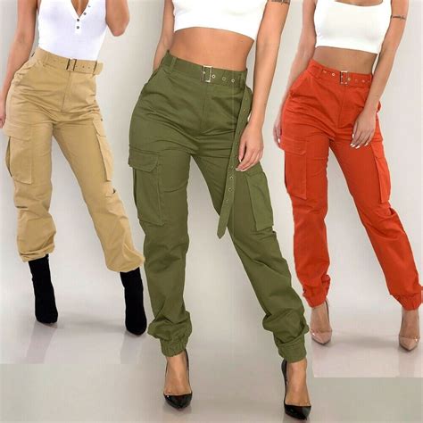 calsunbaby womens high waist cargo pants slim fit casual jogger trousers  pockets