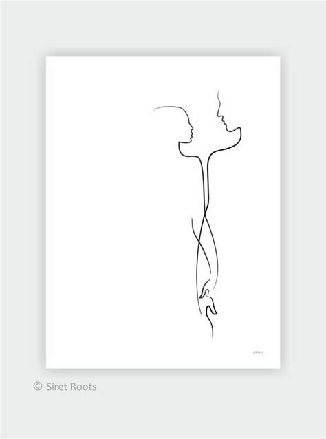 Romantic Couple Art Print Minimalist Line Drawing Of A