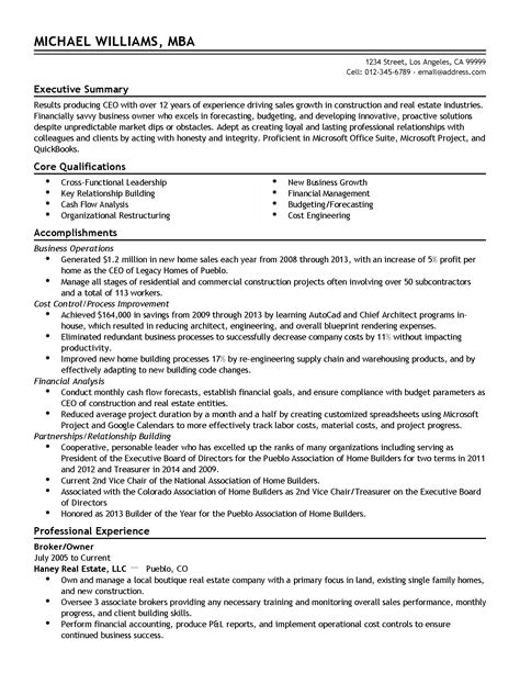 write  executive summary   resume