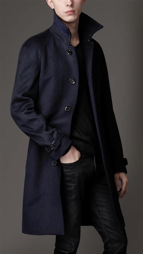 lyst burberry midlength wool cashmere trench coat  blue  men