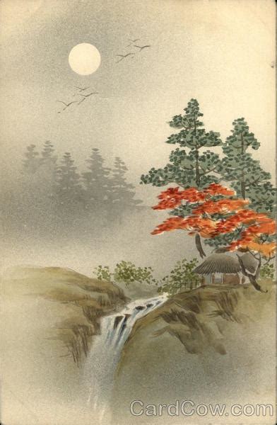 japanese landscape drawing  colors hand drawn
