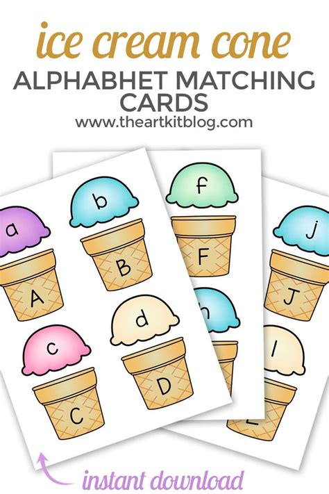 ice cream cone alphabet match  printable cards instant