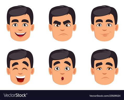 Male Emotions Set Pack Facial Expressions Vector Image