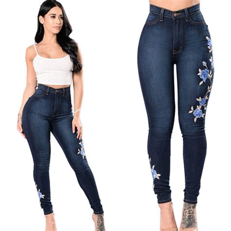 jeans for women skinny jeans woman high elastic mid waist embroidered