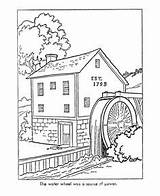 Coloring Pages Early American Mill Colonial Watermill America Printable Worksheets Sheets Book Colouring Grist Life Cardboard Colour Crafts Line Drawing sketch template