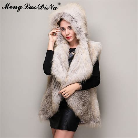 women real fox fur hooded vest female winter autumn genuine fox fur