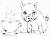 Pig Teacup Coloring Drawing Choose Board Pages Cute Animal sketch template