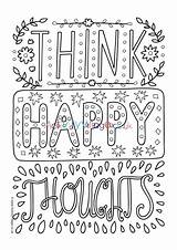Colouring Happy Thoughts Think Pages Quotes Village Activity Explore Adults sketch template
