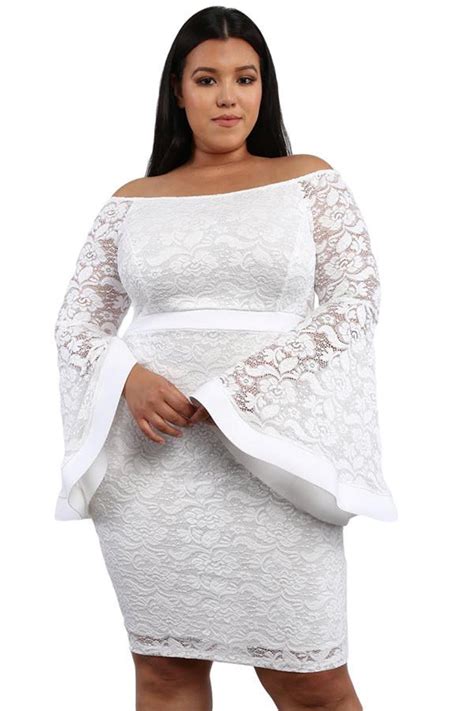Hualong Sexy Bell Sleeve Plus Size White Lace Dress Online Store For