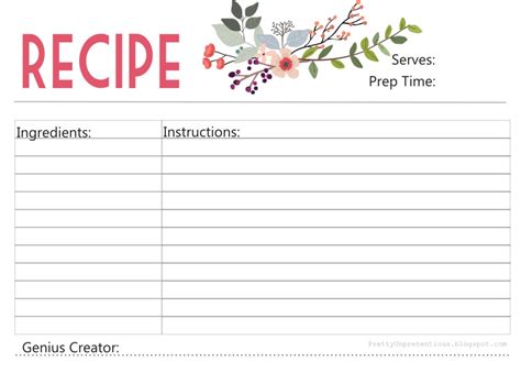 printable floral recipe card