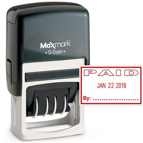 maxmark office date stamp  paid  inking date stamp red ink