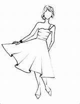 Dress Coloring Drawing Fashion Pages Dresses Simple Sketches Prom Easy Model Wedding Print Girl Clothes Printable Kids Drawings Color Barbie sketch template