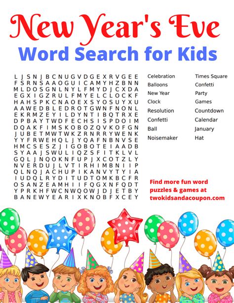 fun   happy  year word search  kids