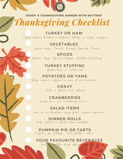 printable thanksgiving checklist nutters everyday naturals
