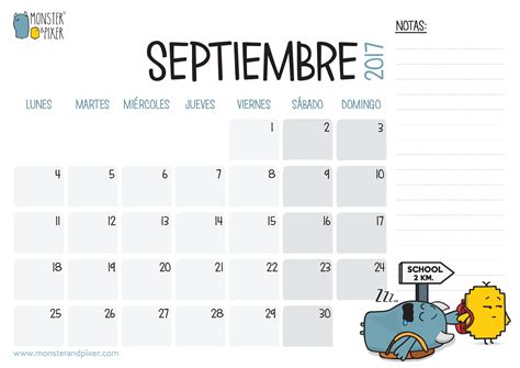 descargable gratuito calendario septiembre monster pixer