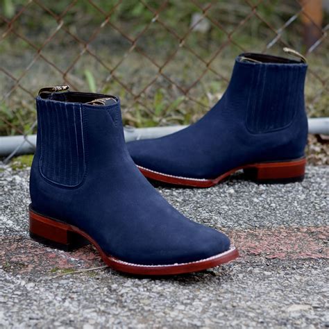 nobuck navy blue wide square toe ankle boot la raza western wear