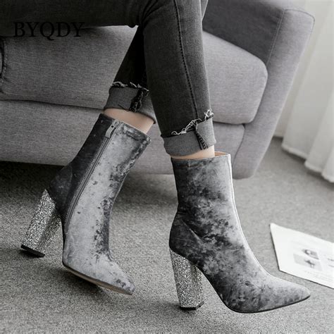 byqdy women autumn ankle booties shoes spring high heels ladies party