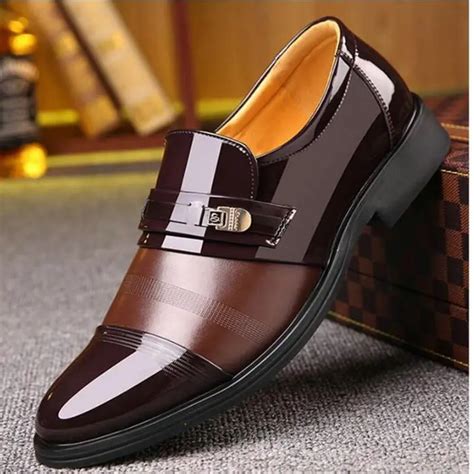 brand men formal shoes slip  pointed toe patent leather