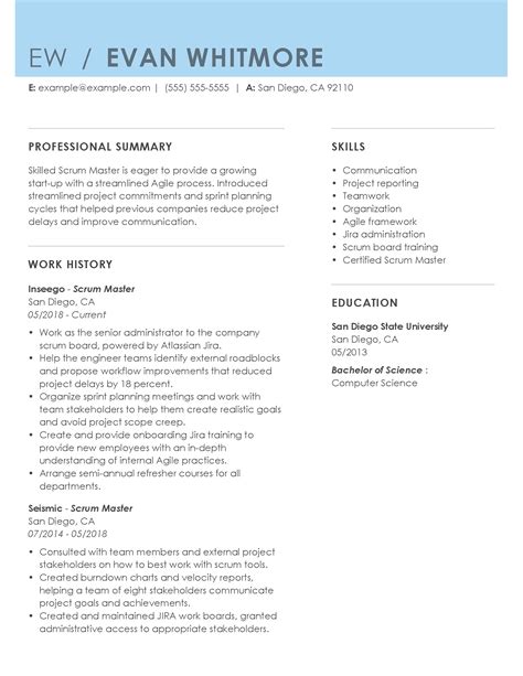 scrum master resume examples information technology