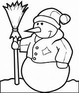 Snowman Coloring Printable Kids Pages Stencil Click Broom sketch template