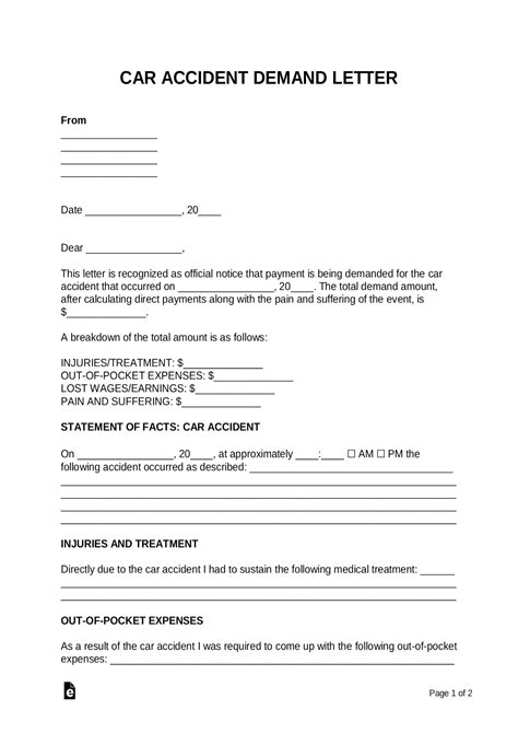 car accident demand letter template  word eforms