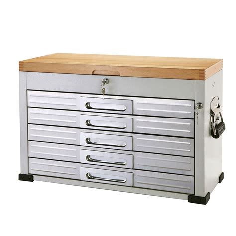 big  drawer tool chest stainless steel metal wood top toolbox storage