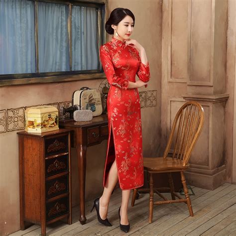 red national style chinese traditional wedding dress women satin silk