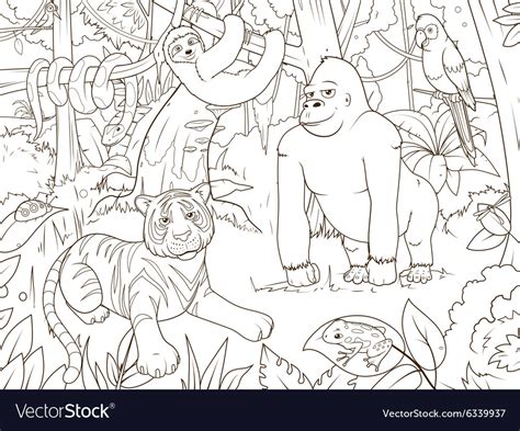 jungle animals cartoon coloring book royalty  vector