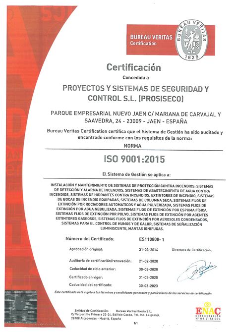Certificado De Calidad Iso 9001 Prosiseco Seguridad