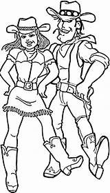 Cowboy Cowgirl Coloring Western Dancing Couple Doing Color Kids sketch template