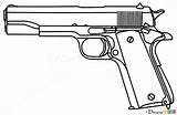 Colt M1911 Draw Pistols Guns Step Drawing Tutorials Lesson Drawdoo Webmaster sketch template