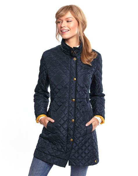 joules womens long length quilted coat navy