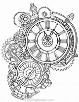 Steampunk Coloring Clock Pages Drawing Wall Adult Adults Printable Coloringgarden Gears Kids Color Tattoo Coloringpagesonly Colouring Drawings Gothic Getdrawings Sheets sketch template