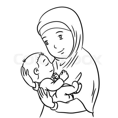hand drawing of a muslim mother with demonstration of affection for his son vector