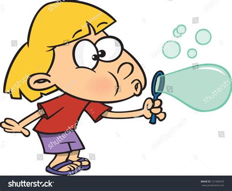 Vector Illustration Cartoon Girl Blowing Bubbles Stock Vector 127369370