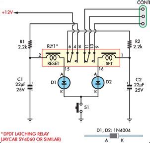 momentary switch teamed  latching relay circuit diagram